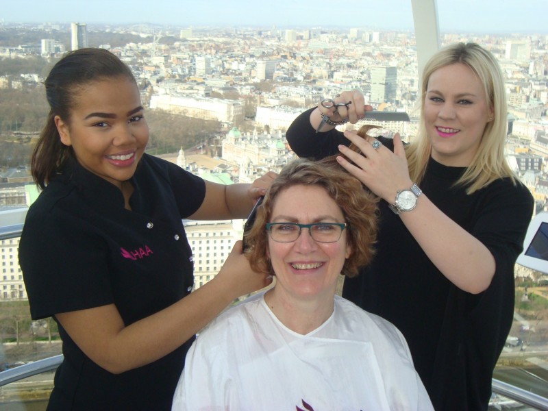 Shortage of trainee hairdressers 2 NHF's Chief Executive, Hilary Hall with apprentices Frankie Forrester and Laura Ballard