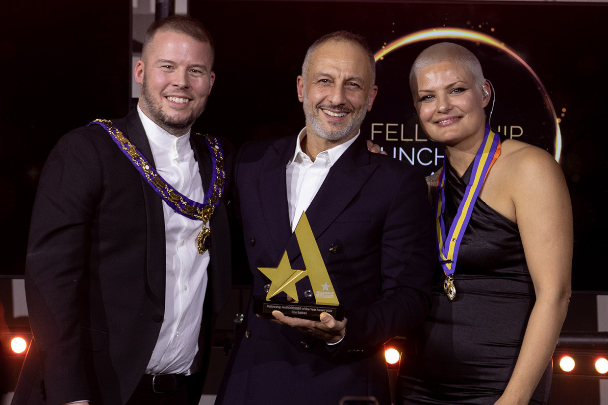 Cos Sakkas 2022 Cos Sakkas pictured winning the Hairdresser of the Year Award in 2022